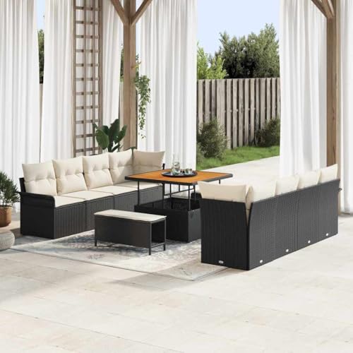 Qnhdfrt 4-teiliges Modulares Outdoor Sofa Set in Schwarz mit Cremeweißen Kissen aus Robustem Polyester Rattan Gartenmöbel für Terrasse Balkon und Garten Qnhdfrt 4-teiliges Modulares Outdoor Sofa Set in Schwarz mit Cremeweißen Kissen aus Robustem Polyester Rattan Gartenmöbel für Terrasse Balkon und Garten von Qnhdfrt