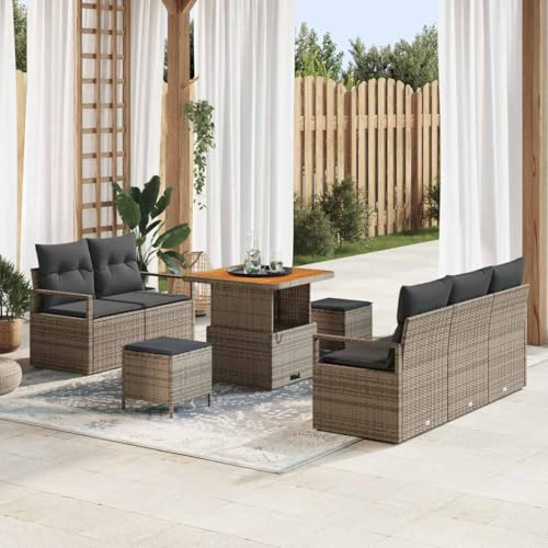 Qnhdfrt 4-teiliges Outdoor Sofaset aus Poly Rattan Grau mit Kissen für Garten und Balkon Modernes Design Robust und Langlebig Sitzgruppe für bis zu 6 Personen von Qnhdfrt