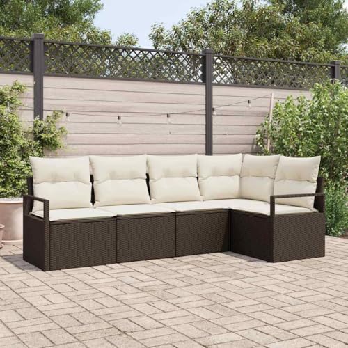 Qnhdfrt 4er Outdoor Ecksofa Set aus Poly Rattan mit Kissen Modernes Design Verstellbare Füße für Terrasse Garten und Balkon von Qnhdfrt