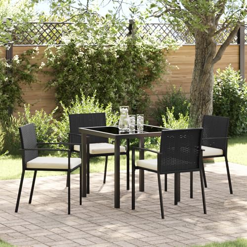 Qnhdfrt 4er Set Gartenstühle Schwarz Poly Rattan Esstischset mit Kissen für Terrasse Balkon Garten Qnhdfrt 4er Set Gartenstühle Schwarz Poly Rattan Esstischset mit Kissen für Terrasse Balkon Garten von Qnhdfrt