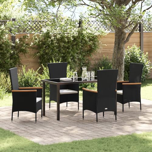 Qnhdfrt 4er Set Gartenstühle Schwarz Poly-Rattan mit Cremeweißen Kissen Robustes Design für Terrasse Garten und Balkon von Qnhdfrt