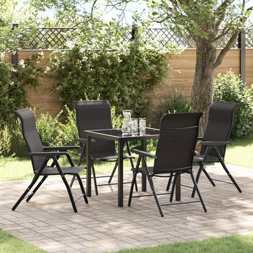 Qnhdfrt 4er Set Gartenstühle Schwarz faltbar mit Tisch Poly Rattan Outdoor Möbel für Balkon Terrasse Garten Camping von Qnhdfrt
