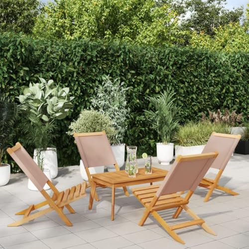 Qnhdfrt 4er Set Klappbare Gartenstühle Taupe aus Massivholz Akazie und Stoff Faltbar für Garten Balkon Terrasse Camping Strand von Qnhdfrt