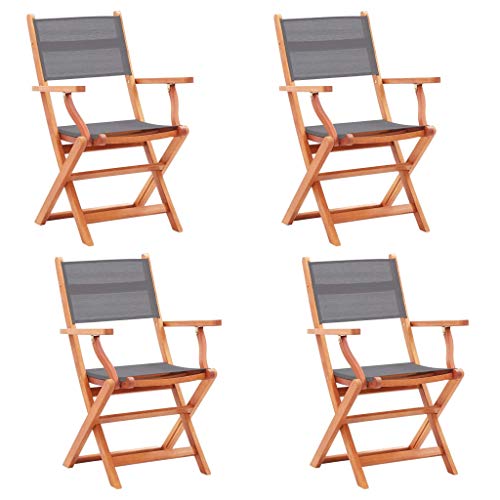 Qnhdfrt 4er Set Klappbare Gartenstühle aus Massivholz Eukalyptus mit Textilene Sitz Grau Natur Faltbare Gartenmöbel für Balkon Camping Strand von Qnhdfrt