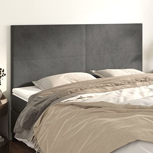 Qnhdfrt 4er Set Samt Kopfteil Bett 80x5x78/88 cm Dunkelgrau Höhenverstellbar Modernes Wandkissen mit Massiven Holzbeinen Komfortable Rückenlehne für Schlafzimmer Wohnzimmer von Qnhdfrt