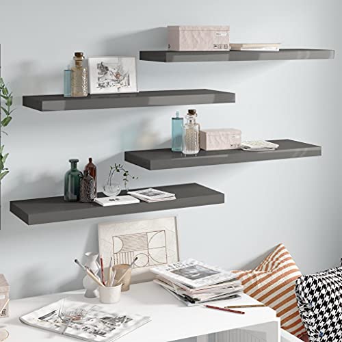 Qnhdfrt 4er Set Schweberegale Hochglanz-Grau Wandregal Schwebend MDF Metall 80x23,5x3,8 cm für Deko Bücher in Wohnzimmer Bad Küche Modernes Design Qnhdfrt 4er Set Schweberegale Hochglanz-Grau Wandregal Schwebend MDF Metall 80x23,5x3,8 cm für Deko Bücher in Wohnzimmer Bad Küche Modernes Design von Qnhdfrt