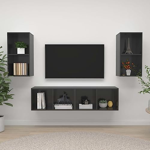 Qnhdfrt 4er Set TV Wandschrank Hochglanz Grau Sideboard Holzwerkstoff 37x37x72 cm Hängend oder Horizontal Wohnzimmer Möbel von Qnhdfrt