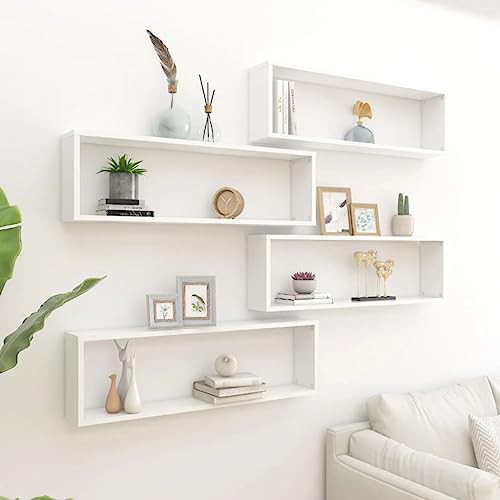 Qnhdfrt 4er Set Würfel Wandregal Weiß 100x15x30 cm aus Holzwerkstoff – Stabiles und Schlichtes Regal für Flexible Wandmontage in Wohnzimmer, Küche oder Bad von Qnhdfrt