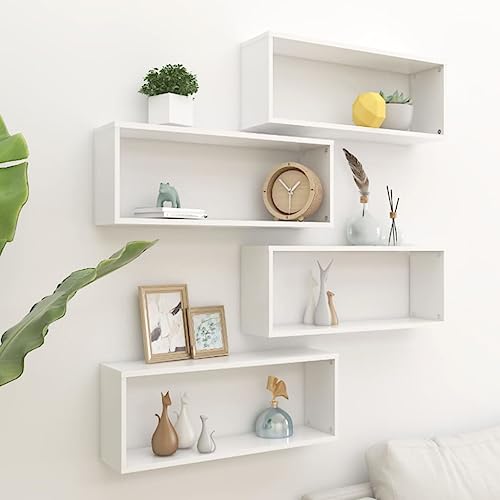 Qnhdfrt 4er Set Würfelregal Weiß 60x15x23 cm Holzwerkstoff Schwebende Wandregale mit unsichtbarer Montage für Aufbewahrung und Dekoration von Qnhdfrt