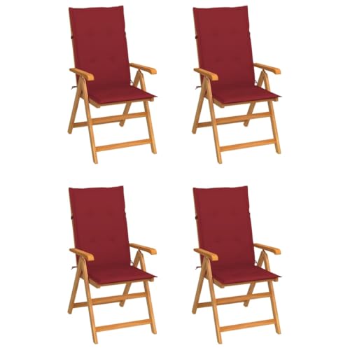 Qnhdfrt 4er Set klappbare Gartenstühle aus Teakholz mit weinroter Auflage 7 Positionen verstellbare Rückenlehne platzsparend faltbar wetterfest für Balkon Terrasse Camping Qnhdfrt 4er Set klappbare Gartenstühle aus Teakholz mit weinroter Auflage 7 Positionen verstellbare Rückenlehne platzsparend faltbar wetterfest für Balkon Terrasse Camping von Qnhdfrt