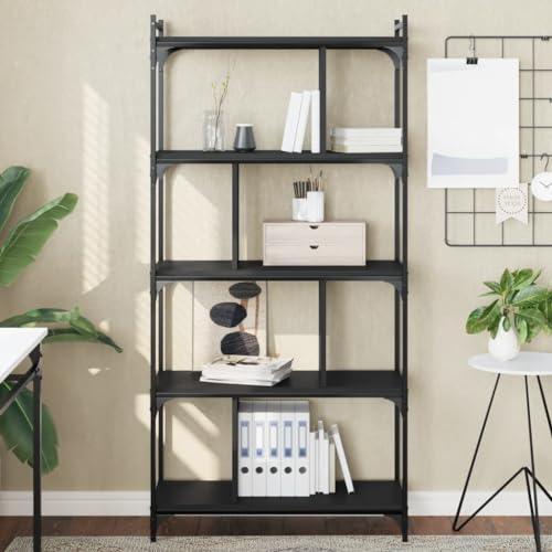 Qnhdfrt 5-Böden Bücherregal Schwarz 76x32x158 cm Holzwerkstoff Metall Regal mit Industriellem Design für Wohnzimmer Büro Heimdekoration Qnhdfrt 5-Böden Bücherregal Schwarz 76x32x158 cm Holzwerkstoff Metall Regal mit Industriellem Design für Wohnzimmer Büro Heimdekoration von Qnhdfrt