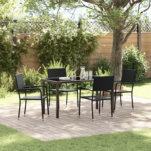 Qnhdfrt 5 Gartenstühle Set Schwarz Poly Rattan mit Tisch, Stapelbare Outdoor Möbel für Terrasse Balkon Garten, Robustes Design von Qnhdfrt
