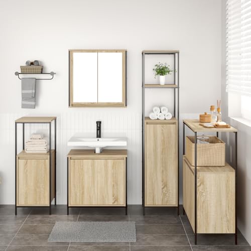 Qnhdfrt 5-TLG Badmöbel-Set Braun Sonoma Eiche Holzwerkstoff mit Waschbeckenunterschrank Wandschrank und Hohem Schrank für Modernes Badezimmer Organisation Qnhdfrt 5-TLG Badmöbel-Set Braun Sonoma Eiche Holzwerkstoff mit Waschbeckenunterschrank Wandschrank und Hohem Schrank für Modernes Badezimmer Organisation von Qnhdfrt