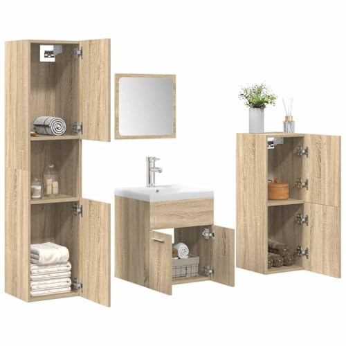 Qnhdfrt 5-TLG Badmöbel Set Sonoma Eiche Holzwerkstoff mit Waschbecken 42x39 cm Kleiner Badschrank hoch hängend Modernes Design für Badezimmer Gäste WC Qnhdfrt 5-TLG Badmöbel Set Sonoma Eiche Holzwerkstoff mit Waschbecken 42x39 cm Kleiner Badschrank hoch hängend Modernes Design für Badezimmer Gäste WC von Qnhdfrt