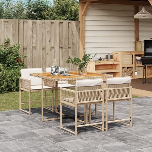 Qnhdfrt 5-TLG Garten-Essgruppe Beige Poly Rattan mit Akazienholz Tisch 110x106 cm Klappstuhl Set platzsparend für Balkon Terrasse Garten Lounge Qnhdfrt 5-TLG Garten-Essgruppe Beige Poly Rattan mit Akazienholz Tisch 110x106 cm Klappstuhl Set platzsparend für Balkon Terrasse Garten Lounge von Qnhdfrt