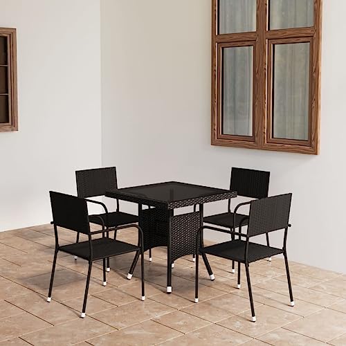 Qnhdfrt 5-TLG Gartenmöbel Set Poly Rattan Esstisch 80x80 cm mit Stapelstühlen Schwarz Modernes Design Robust und Langlebig für Balkon Terrasse und kleine Outdoor-Sitzecke von Qnhdfrt