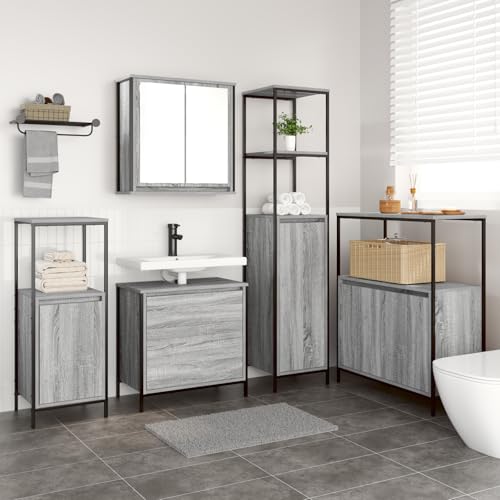Qnhdfrt 5-TLG. Badezimmerschrank Set Grau Sonoma aus Holzwerkstoff, Schmaler Badmöbel Aufbewahrungsset mit 16 Fächern und Verstellbaren Füßen, Modernes Design für Badezimmer, 36x34.5x60 cm Qnhdfrt 5-TLG. Badezimmerschrank Set Grau Sonoma aus Holzwerkstoff, Schmaler Badmöbel Aufbewahrungsset mit 16 Fächern und Verstellbaren Füßen, Modernes Design für Badezimmer, 36x34.5x60 cm von Qnhdfrt