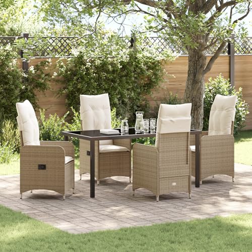 Qnhdfrt 5-TLG. Beige Gartenstuhl Set aus Poly Rattan mit Kissen Outdoor Lounge Sessel für Garten Balkon und Terrasse verstellbare Rückenlehne waschbare Bezüge leicht und tragbar von Qnhdfrt