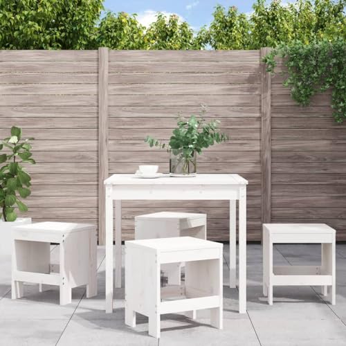 Qnhdfrt 5-TLG. Essgruppe aus massivem Kiefernholz Weiß Gartentisch mit 4 Hockern Outdoor Sitzgruppe für Terrasse Balkon und Garten Qnhdfrt 5-TLG. Essgruppe aus massivem Kiefernholz Weiß Gartentisch mit 4 Hockern Outdoor Sitzgruppe für Terrasse Balkon und Garten von Qnhdfrt