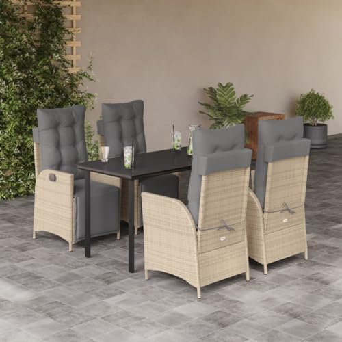 Qnhdfrt 5-TLG. Garten Essgruppe mit Kissen Beigemischung PE Rattan und Glas Tischplatte Verstellbare Relaxsessel für Terrasse Balkon und Garten Qnhdfrt 5-TLG. Garten Essgruppe mit Kissen Beigemischung PE Rattan und Glas Tischplatte Verstellbare Relaxsessel für Terrasse Balkon und Garten von Qnhdfrt