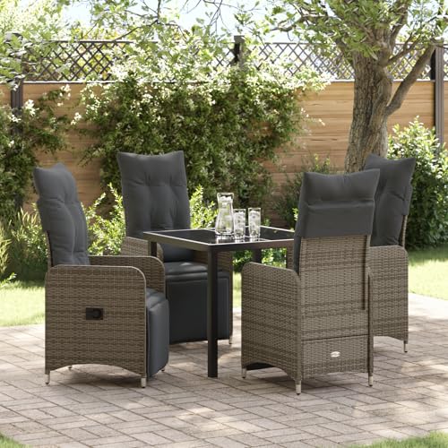 Qnhdfrt 5-TLG. Gartenstühle Set Grau Poly Rattan mit Kissen Verstellbare Lounge Möbel Outdoor für Terrasse Garten Balkon von Qnhdfrt