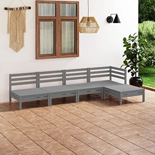 Qnhdfrt 5 TLG. Lounge Set Outdoor aus Massivholz Kiefer Grau Gartenmöbel Balkonmöbel mit Eck Sofa und Hocker für Terrasse Garten von Qnhdfrt