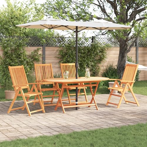 Qnhdfrt 5-TLG. Massivholz Akazie Ovaler Esstisch Klappbar mit 4 Höhenverstellbaren Stühlen Garten Möbel für Balkon Terrasse Outdoor von Qnhdfrt