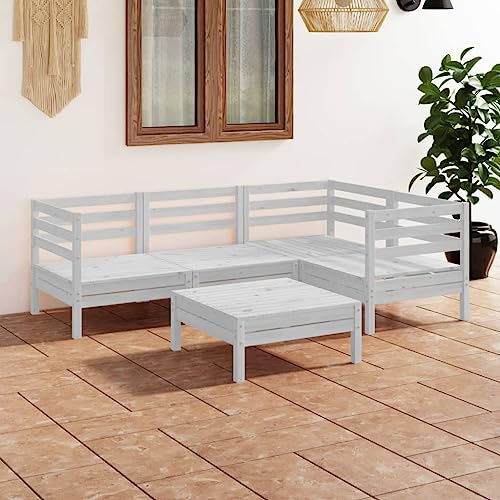 Qnhdfrt 5-TLG. Outdoor Lounge Set aus massivem Kiefernholz Weiß mit Eck- und Mittelsofa sowie Hocker für Garten Terrasse Balkon Qnhdfrt 5-TLG. Outdoor Lounge Set aus massivem Kiefernholz Weiß mit Eck- und Mittelsofa sowie Hocker für Garten Terrasse Balkon von Qnhdfrt