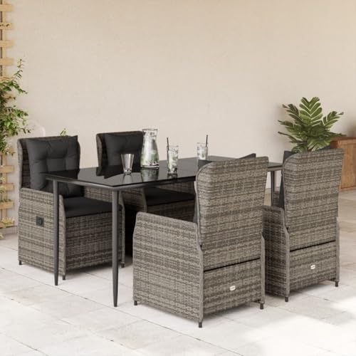 Qnhdfrt 5-TLG. Poly Rattan Gartenmöbel Set Grau mit Verstellbaren Stühlen 160x80 cm Esstisch aus gehärtetem Glas Lounge Sitzgruppe Balkon Terrasse klein robust für Outdoor Essen und Entspannen Qnhdfrt 5-TLG. Poly Rattan Gartenmöbel Set Grau mit Verstellbaren Stühlen 160x80 cm Esstisch aus gehärtetem Glas Lounge Sitzgruppe Balkon Terrasse klein robust für Outdoor Essen und Entspannen von Qnhdfrt