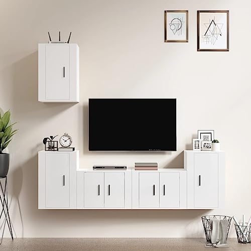 Qnhdfrt 5-TLG. TV-Schrank Set Lowboard Hochglanz-Weiß aus robustem Holzwerkstoff mit Wandmontage großzügigem Stauraum und klassischem Design für Wohnzimmer Möbel Qnhdfrt 5-TLG. TV-Schrank Set Lowboard Hochglanz-Weiß aus robustem Holzwerkstoff mit Wandmontage großzügigem Stauraum und klassischem Design für Wohnzimmer Möbel von Qnhdfrt