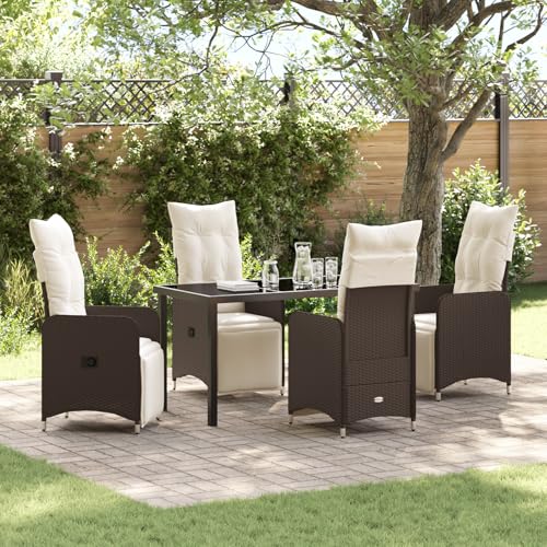Qnhdfrt 5-TLG. Verstellbare Gartenstühle Set Braun Poly-Rattan mit Cremefarbenen Kissen für Balkon Garten Terrasse Outdoor Robust und Leicht von Qnhdfrt