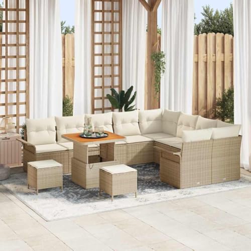 Qnhdfrt 5 Teile Outdoor Sofa Set Beige Poly Rattan Modular Sitzgruppe für Garten Terrasse Balkon mit Wetterfesten Kissen und Stabilem Stahlrahmen von Qnhdfrt