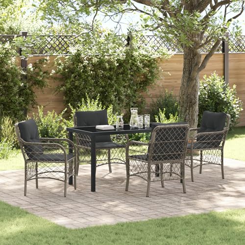 Qnhdfrt 5-Teiliges Garten Essset Grau Poly-Rattan mit Kissen Modernes Design für Terrasse Balkon Garten Robustes Outdoor Möbel Set inklusive 4 Stühle und 1 Tisch von Qnhdfrt