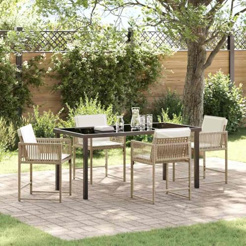 Qnhdfrt 5-Teiliges Gartenmöbel Set Beige Poly-Rattan mit Glasplatte Essgruppe 4 Sitzplätze Robust und Modernes Design für Garten Terrasse Balkon Qnhdfrt 5-Teiliges Gartenmöbel Set Beige Poly-Rattan mit Glasplatte Essgruppe 4 Sitzplätze Robust und Modernes Design für Garten Terrasse Balkon von Qnhdfrt