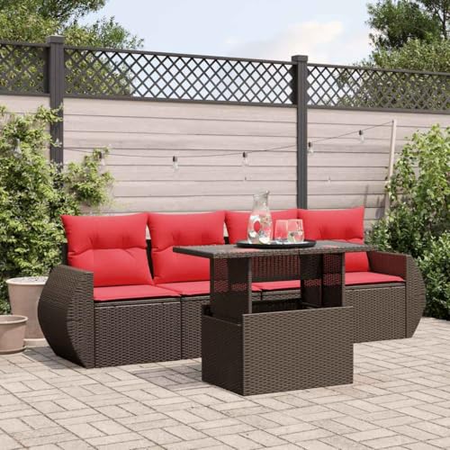 Qnhdfrt 5-Teiliges Gartensofa Set Polyrattan braun Sitzgruppe Outdoor mit höhenverstellbarem Glastisch 100 cm bis 73 cm Kissen Sitzbank Balkonmöbel platzsparend für Garten Terrasse Innenhof Qnhdfrt 5-Teiliges Gartensofa Set Polyrattan braun Sitzgruppe Outdoor mit höhenverstellbarem Glastisch 100 cm bis 73 cm Kissen Sitzbank Balkonmöbel platzsparend für Garten Terrasse Innenhof von Qnhdfrt
