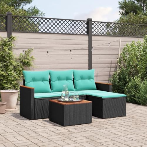 Qnhdfrt 5-Teiliges Gartensofa Set Schwarz Polyrattan mit 37 cm Akazientisch und blauen Kissen modular balkonmöbel Kleiner Balkon Garten Lounge sitzgruppe Outdoor für Balkon Terrasse Garten Qnhdfrt 5-Teiliges Gartensofa Set Schwarz Polyrattan mit 37 cm Akazientisch und blauen Kissen modular balkonmöbel Kleiner Balkon Garten Lounge sitzgruppe Outdoor für Balkon Terrasse Garten von Qnhdfrt