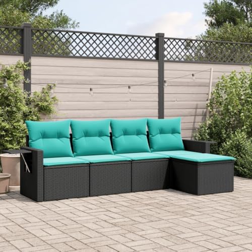 Qnhdfrt 5-Teiliges Rattan Gartensofa Set Schwarz mit Gasdruck Klapptisch, modulare Balkonmöbel Outdoor Lounge platzsparend für kleine Terrasse Balkon Garten von Qnhdfrt