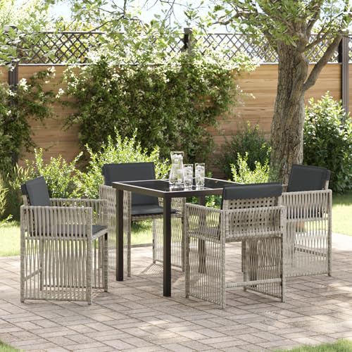 Qnhdfrt 5-teilige Garten-Essgruppe Outdoor Esstisch Set Hellgrau Poly-Rattan Quadratisch mit Polstern für Balkon Terrasse Qnhdfrt 5-teilige Garten-Essgruppe Outdoor Esstisch Set Hellgrau Poly-Rattan Quadratisch mit Polstern für Balkon Terrasse von Qnhdfrt