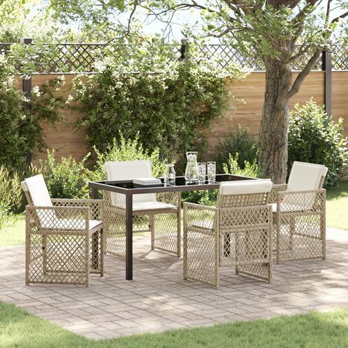 Qnhdfrt 5-teilige Garten Essgruppe Poly-Rattan mit Kissen Beige Rechteckig Stahlgestell für 4 Personen Terrassenmöbel Balkon Set Modern Qnhdfrt 5-teilige Garten Essgruppe Poly-Rattan mit Kissen Beige Rechteckig Stahlgestell für 4 Personen Terrassenmöbel Balkon Set Modern von Qnhdfrt