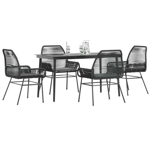 Qnhdfrt 5 teilige Garten Essgruppe Schwarz PE Rattan mit Glas Tisch und Kissen Outdoor Sitzgarnitur für Terrasse Balkon und Garten von Qnhdfrt