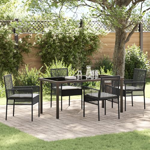 Qnhdfrt 5-teilige Garten Essgruppe Schwarz Poly-Rattan mit Kissen Modernes Design Rechteckiger Tisch und 4 Stühle für Balkon Terrasse Garten Qnhdfrt 5-teilige Garten Essgruppe Schwarz Poly-Rattan mit Kissen Modernes Design Rechteckiger Tisch und 4 Stühle für Balkon Terrasse Garten von Qnhdfrt