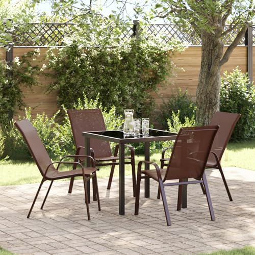 Qnhdfrt 5-teilige Garten Essgruppe aus Textilene und Stahl Braun Quadratisch für 4 Personen Stapelbare Stühle Robuste Konstruktion für Terrasse Balkon Garten von Qnhdfrt