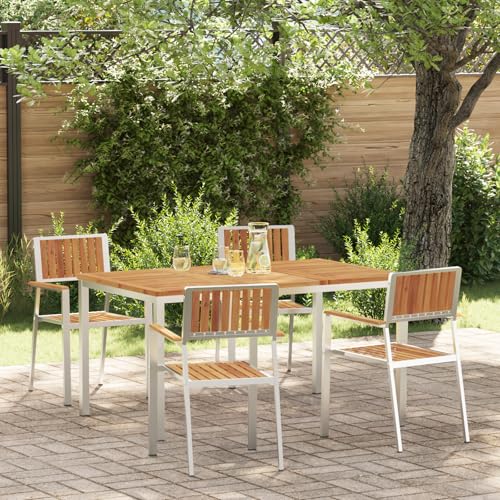 Qnhdfrt 5-teilige Garten Essgruppe aus massivem Akazienholz Rechteckiger Tisch 150x90 cm mit 4 Stühlen Robustes Outdoor Esstisch Set für Terrasse Balkon Garten von Qnhdfrt