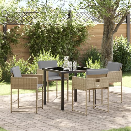 Qnhdfrt 5-teilige Garten Essgruppe mit Kissen Beige Synthetisches Poly Rattan faltbar UV-beständig für Balkon Terrasse Garten Modernes Design rechteckig Outdoor Qnhdfrt 5-teilige Garten Essgruppe mit Kissen Beige Synthetisches Poly Rattan faltbar UV-beständig für Balkon Terrasse Garten Modernes Design rechteckig Outdoor von Qnhdfrt