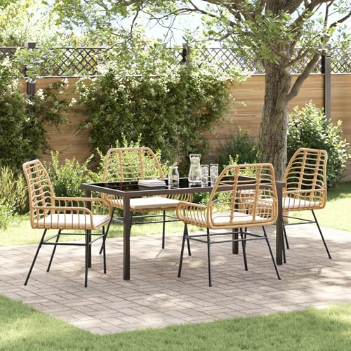 Qnhdfrt 5-teilige Garten Essgruppe mit Kissen Braun Poly-Rattan Rechteckig Outdoor Möbel für Garten Terrasse Balkon Modern Robust Bequem von Qnhdfrt