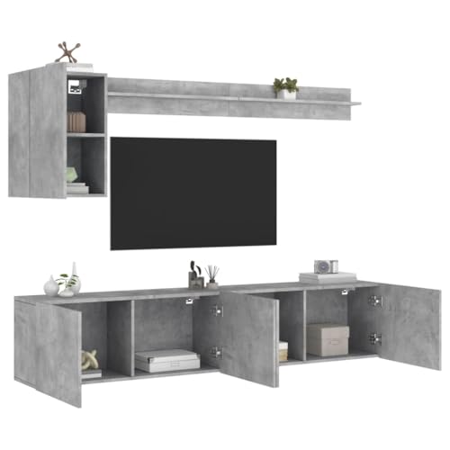 Qnhdfrt 5-teilige Wohnwand TV Schrank Set Betongrau Holzwerkstoff Wandmontage für Stauraum und Ordnung im Wohnzimmer Qnhdfrt 5-teilige Wohnwand TV Schrank Set Betongrau Holzwerkstoff Wandmontage für Stauraum und Ordnung im Wohnzimmer von Qnhdfrt