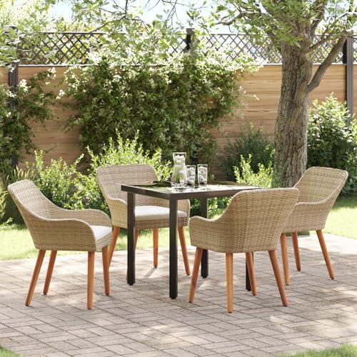 Qnhdfrt 5-teiliges Beigefarbenes Garten Esszimmer Set aus Poly-Rattan Quadratischer Tisch mit 4 Stühlen für Balkon Terrasse und Garten Modern Robust UV-beständig Komfortabel von Qnhdfrt