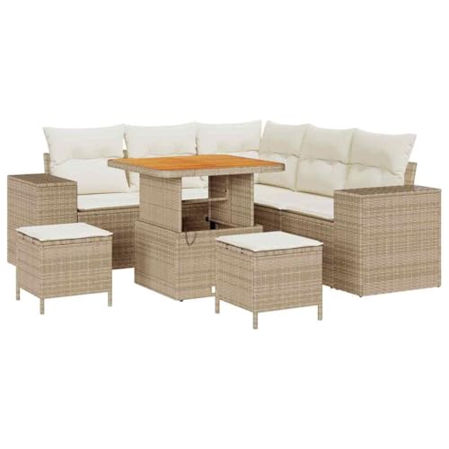 Qnhdfrt 5-teiliges Ecksofa Set aus natürlichem Rattan mit cremefarbenen Kissen für Garten und Terrasse Modernes Design und Flexible Anordnung von Qnhdfrt