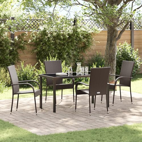 Qnhdfrt 5-teiliges Garten-Dining-Set Braun aus strapazierfähigem Poly-Rattan mit stapelbaren Stühlen für 4 Personen - Robustes und wetterfestes Design für Außenbereiche wie Garten Balkon Terrasse von Qnhdfrt