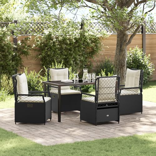 Qnhdfrt 5-teiliges Garten-Dining-Set Schwarz Poly-Rattan Outdoor Möbel mit Verstellbarer Rückenlehne und gepolsterten Kissen für Terrasse Balkon Garten Qnhdfrt 5-teiliges Garten-Dining-Set Schwarz Poly-Rattan Outdoor Möbel mit Verstellbarer Rückenlehne und gepolsterten Kissen für Terrasse Balkon Garten von Qnhdfrt